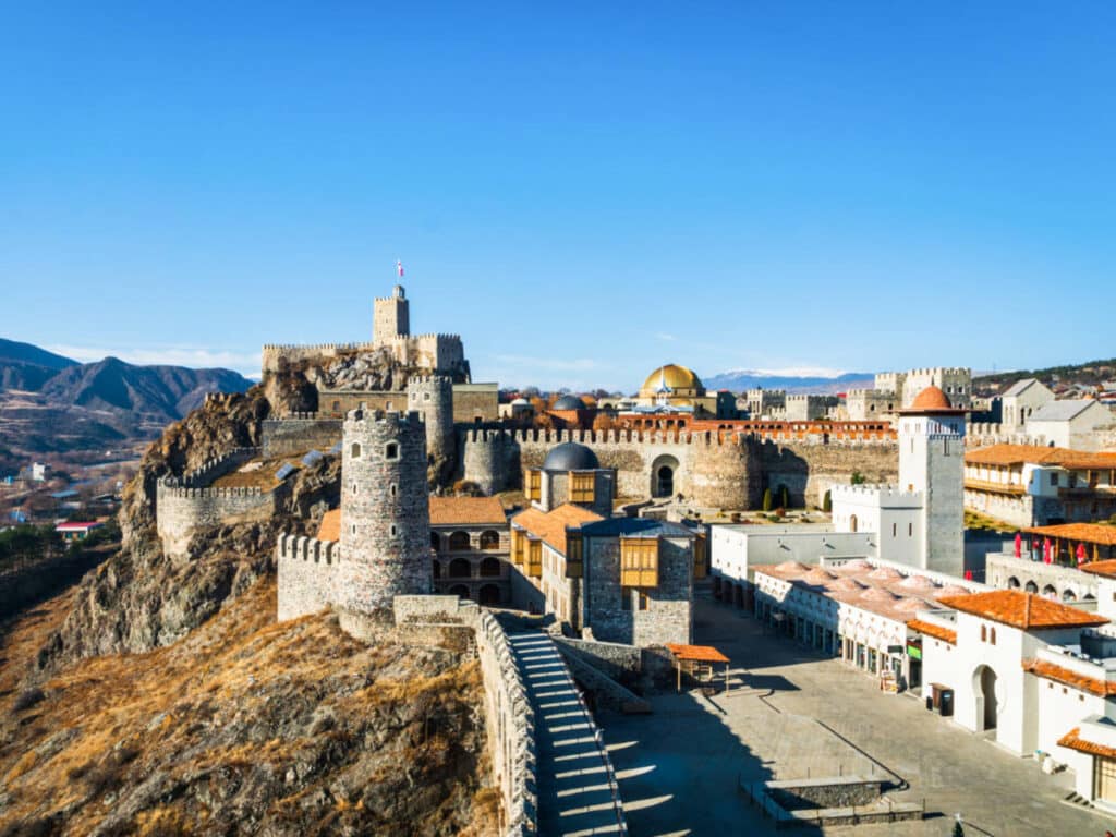 View of the famous Rabati Fortress Complex with a clear blue sky in the background in Akhaltsikhe
