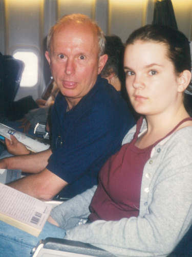 The author Rachel and her father sitting inside the plane