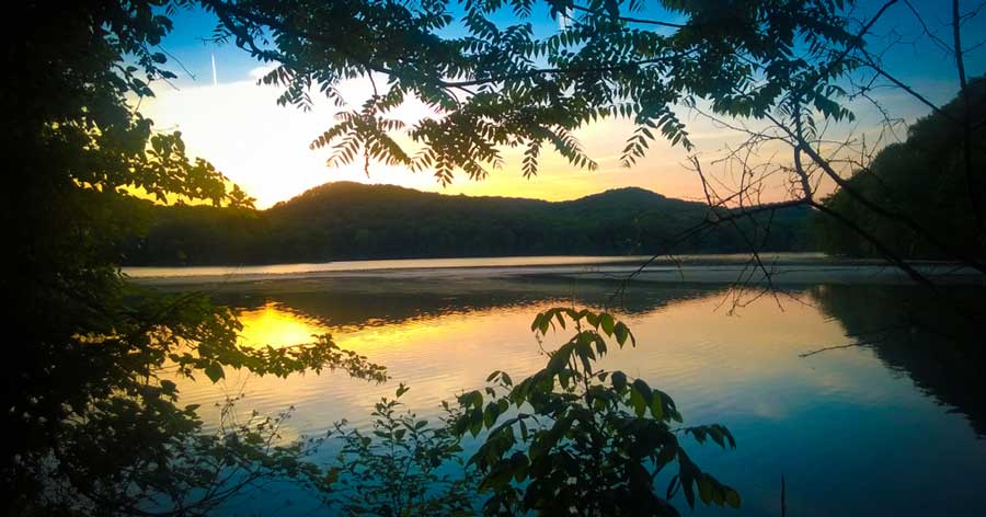 Scenic view from the Radnor Lake State Park during sunset
