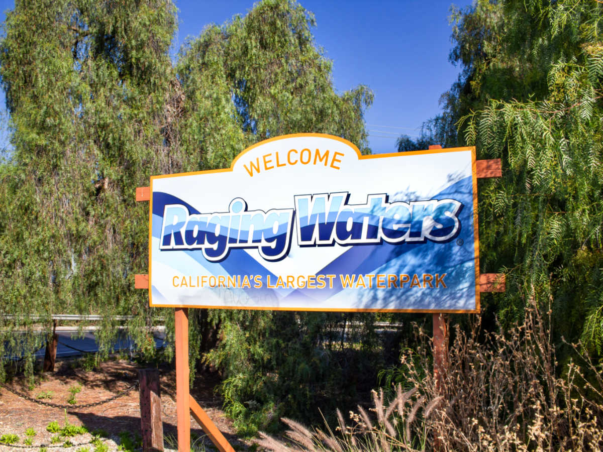 The signage of Raging Waters