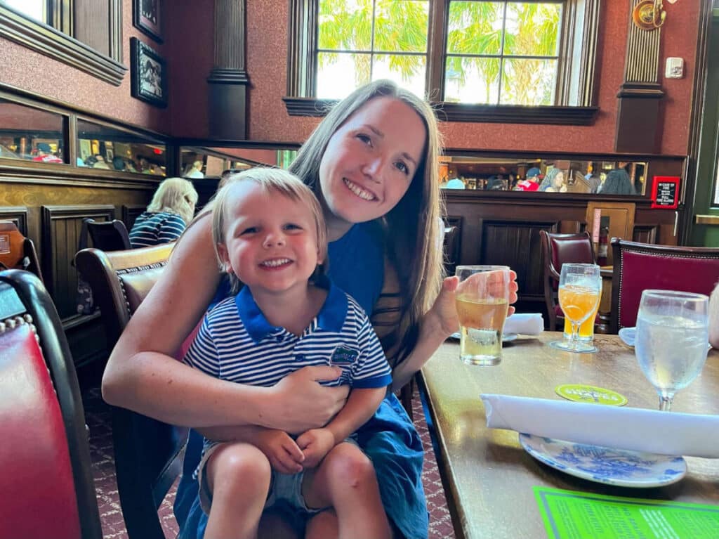 The author Katie Neufeld, with her son at the Raglan Road