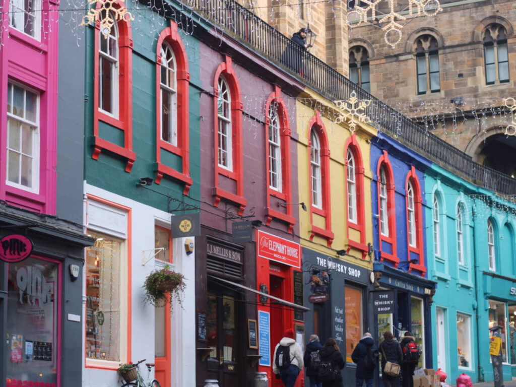 The colorful facade of the Rainbow Buildings of Victoria Street