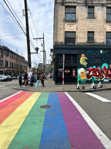 The rainbow crosswalk in Capitol Hill