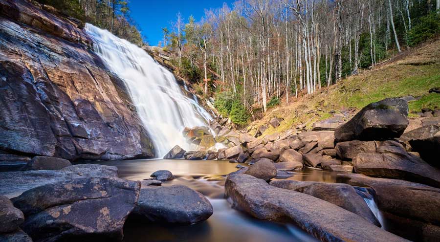 View from the rocky bottom of Rainbow Falls