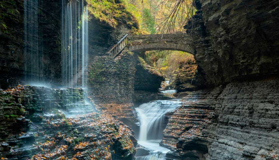 View of the Rainbow Falls in Watkins Glen State Park