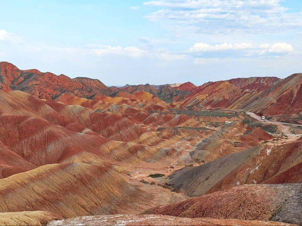 Panoramic view of the Rainbow Mountains at Zhangye National Geopark