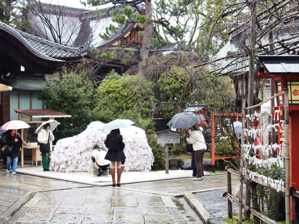 People using umbrellas on a rainy day in Kyoto