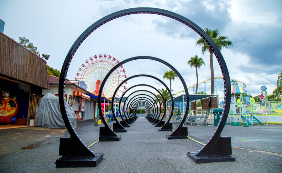 View of a theme park in Orlando after rain pours