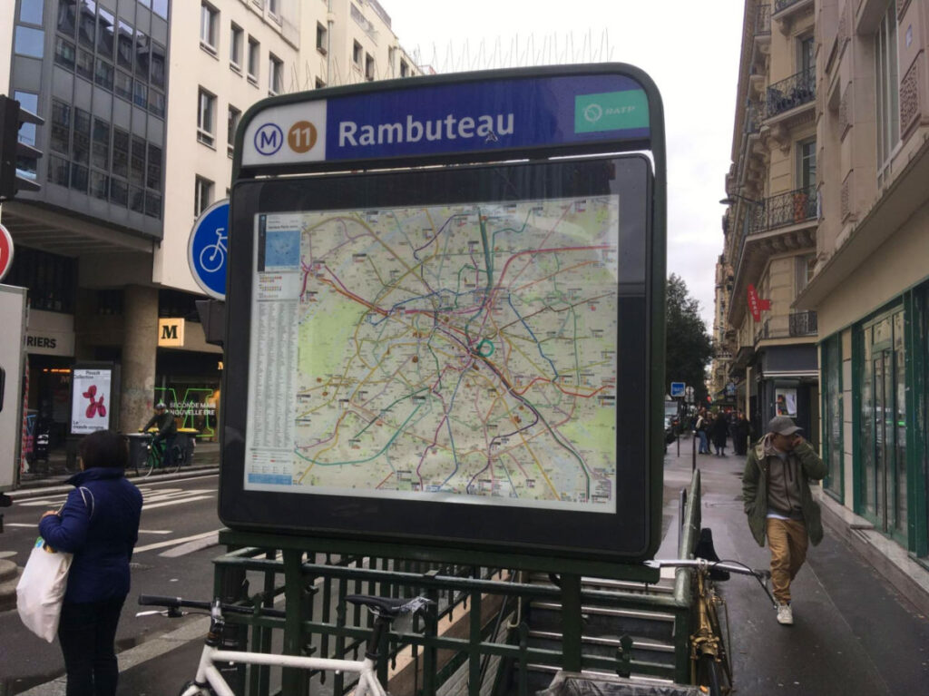 View of Rambuteau metro and the map