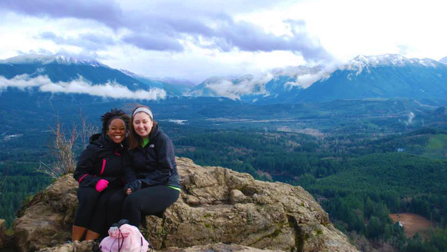 The author and her friend on the top of Rattlesnake Ledge with the majestic view of nature