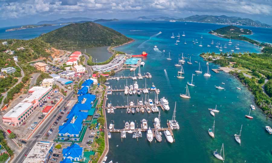 Aerial view of the Red Hook marinas