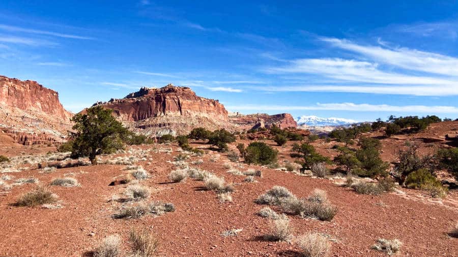 View of the red mountain and landscape in Capitol Reef