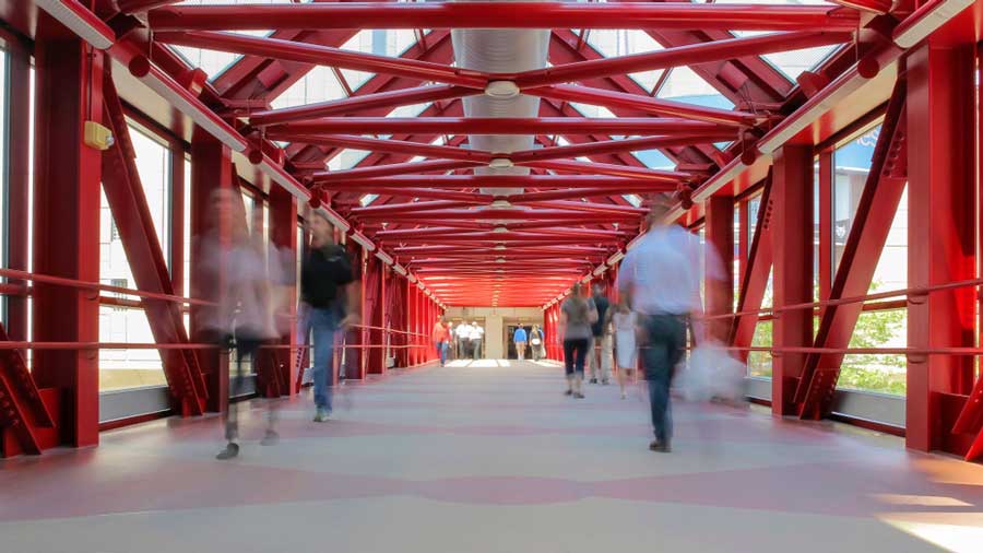 View of the people walking in the skyway in Minneapolis