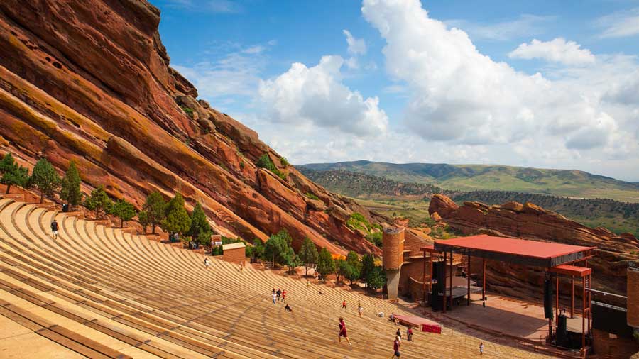 View of people at the Red Rocks Amphitheatre