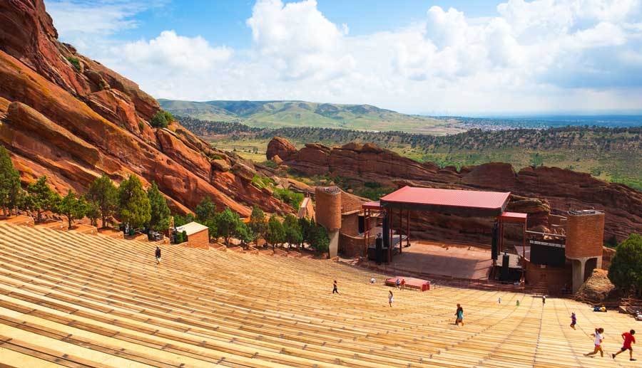 People wandering at the Red Rocks Park & Amphitheatre