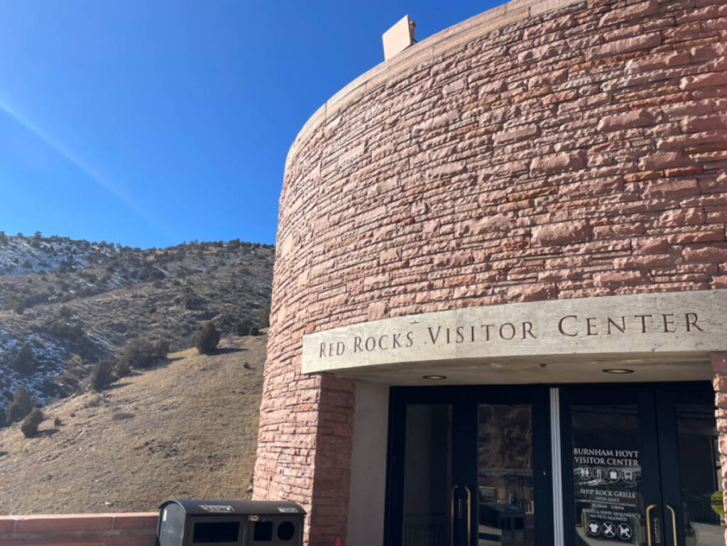 Clear blue sky over the Red Rocks Visitor Center