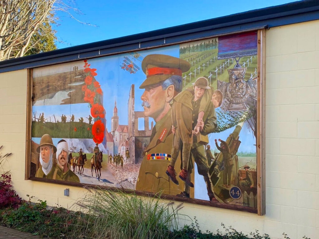 Chemainus Murals: A beautiful mural depicting Remembrance Day. Honoring those who served and sacrificed