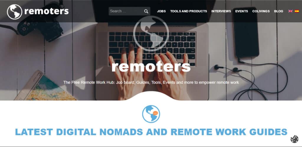 View of the homepage of Remoters