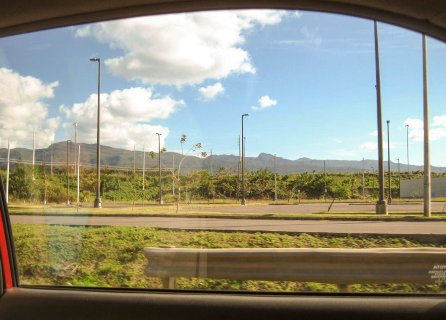 View of the author from her car on her way to El Yunque