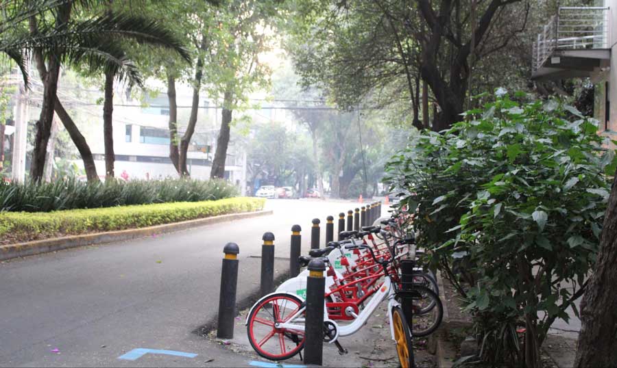 Rental bicycles parked in Mexico City