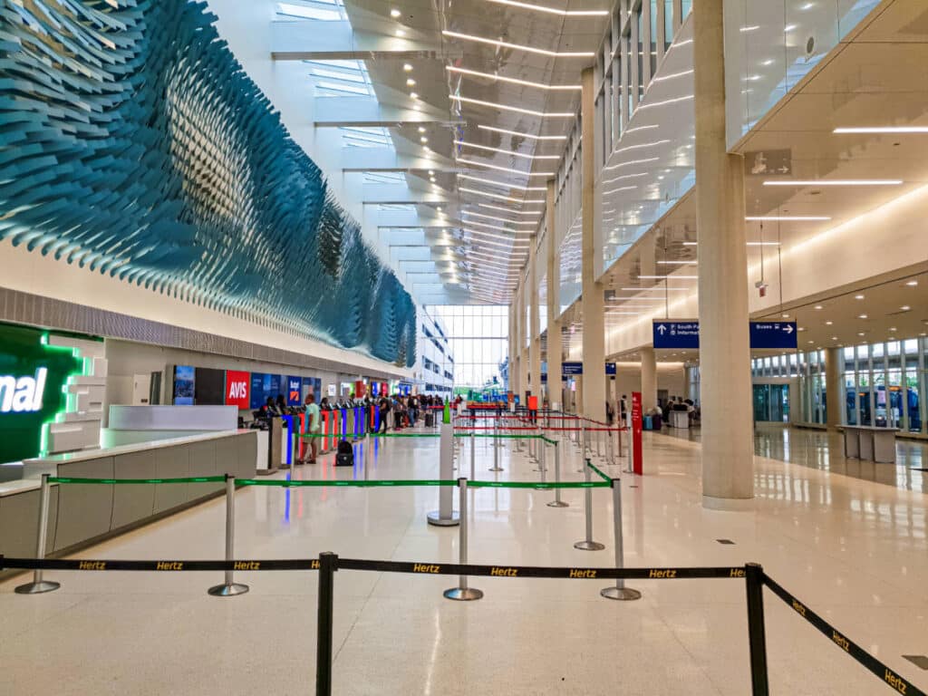 View of the people at the rental car center with a beautiful interior in Chicago O'Hare Airport