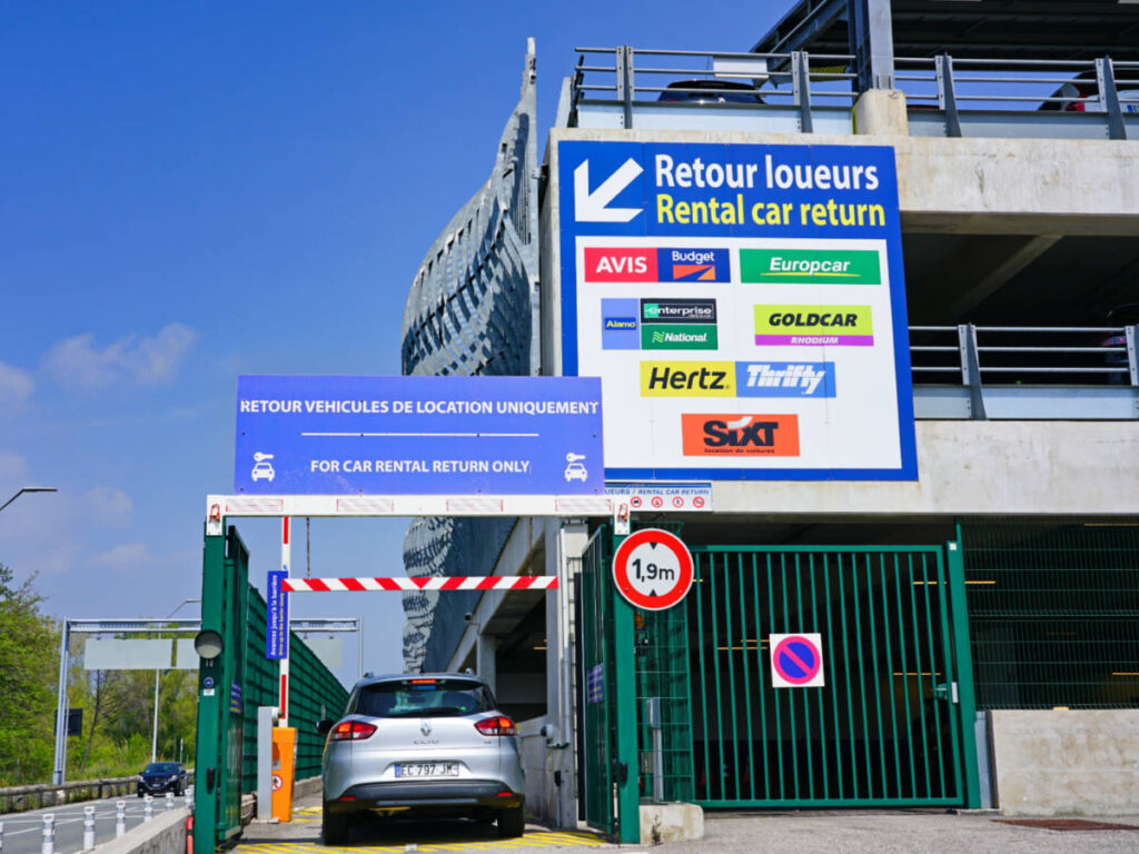 View of the rental car return station in Nice, France