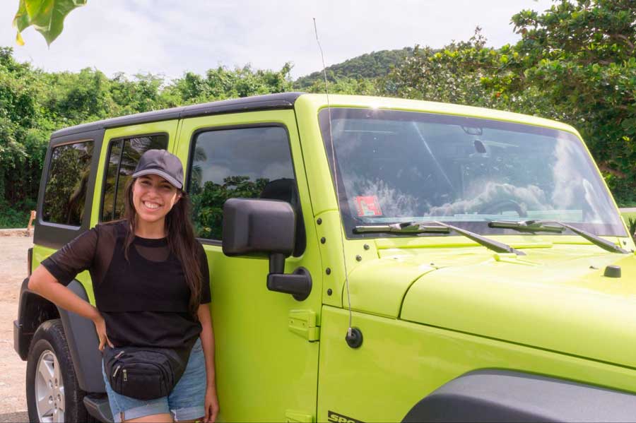 The author beside her rental car in Vieques