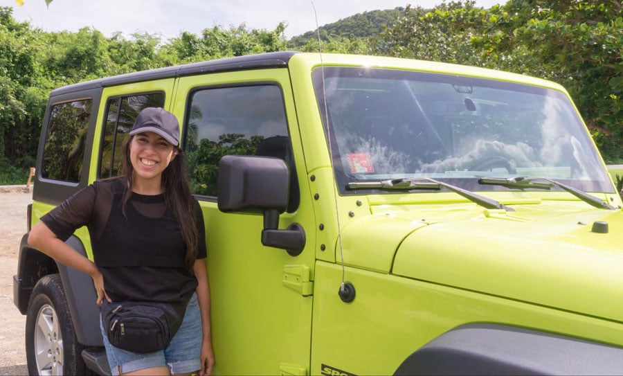 The author with her rented jeep in Puerto Rico