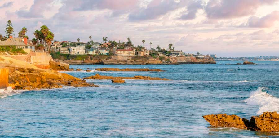 View of a residential area in La Jolla during sunset
