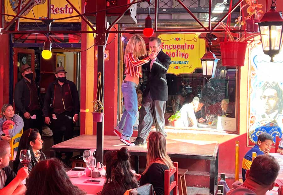 Tango dancers performing at a restaurant in La Boca
