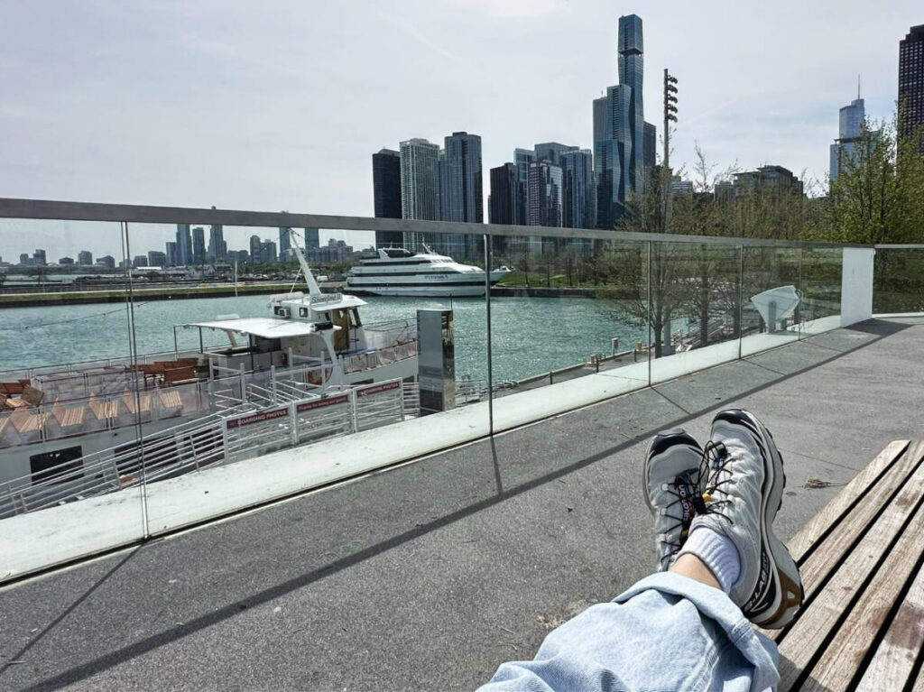 The author, having a rest showing her sneakers