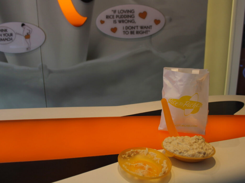 French toast flavored rice pudding in a plastic container from Rice to Riches
