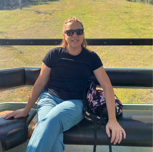 The author riding a gondola in Vail