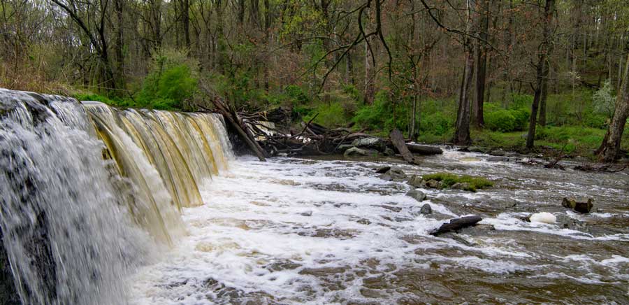 Water flowing at a waterfall in Ridley Creek State Park