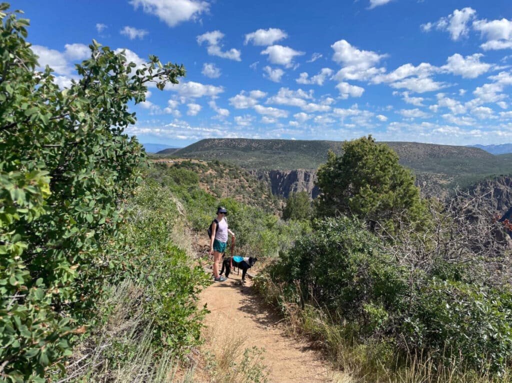 A woman with her dog at the Rim Rock Nature Trail