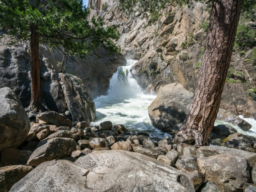 View of a running water at the River Falls in Kings Canyon