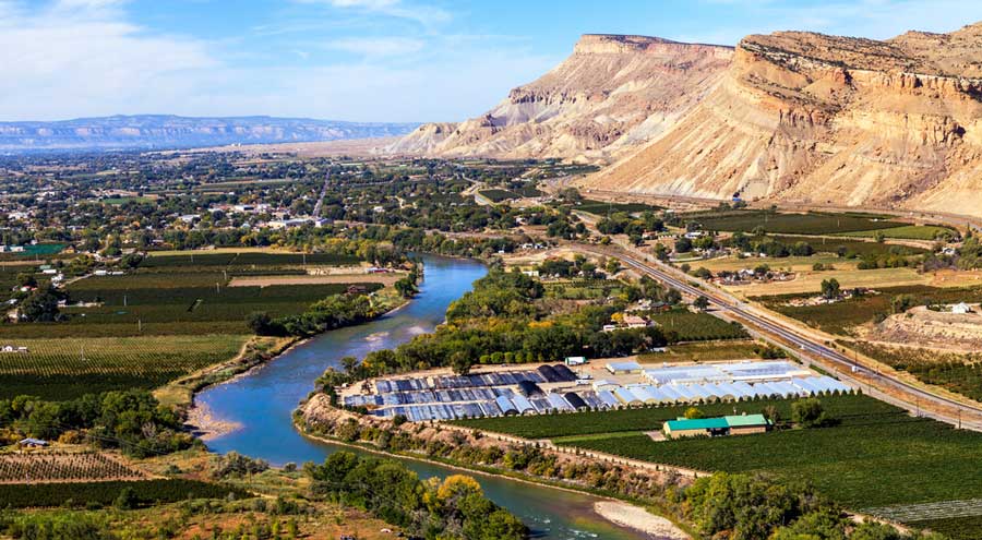 Aerial view of the river in Grand Junction