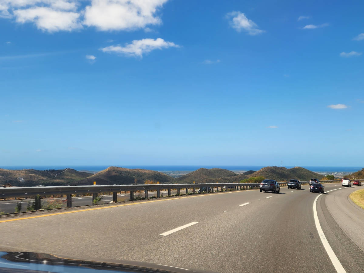 View inside the car during a road trip