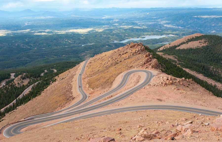 Aerial view of the road in Pikes Peak Highway