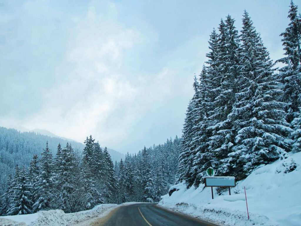 A road in the snow covered French Alps