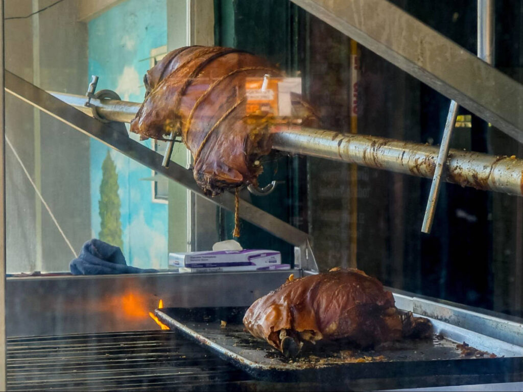 View of roasted pork in Guavate