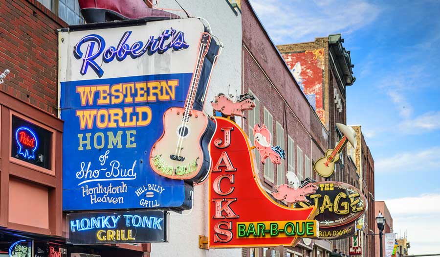 View of the Robert's Western World sign from the entrance