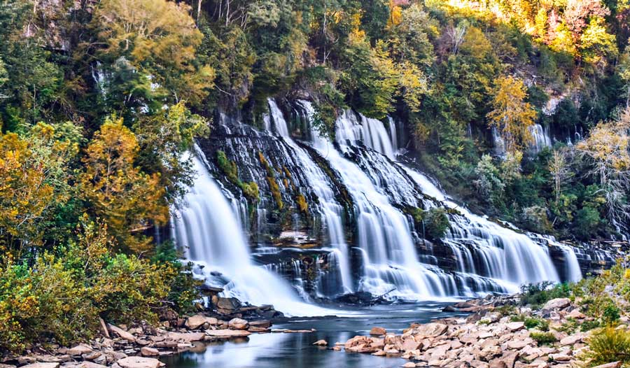 Scenic view of the Twin Falls in Rock Island State Park