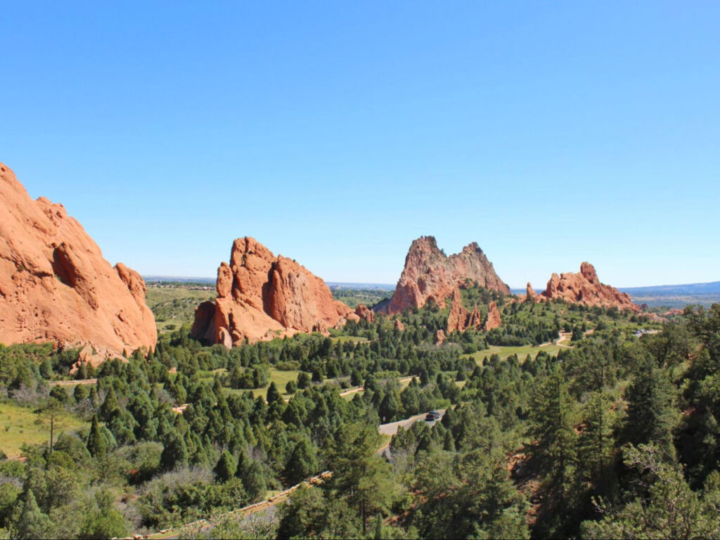 View of red rock formations at Garden of the Gods