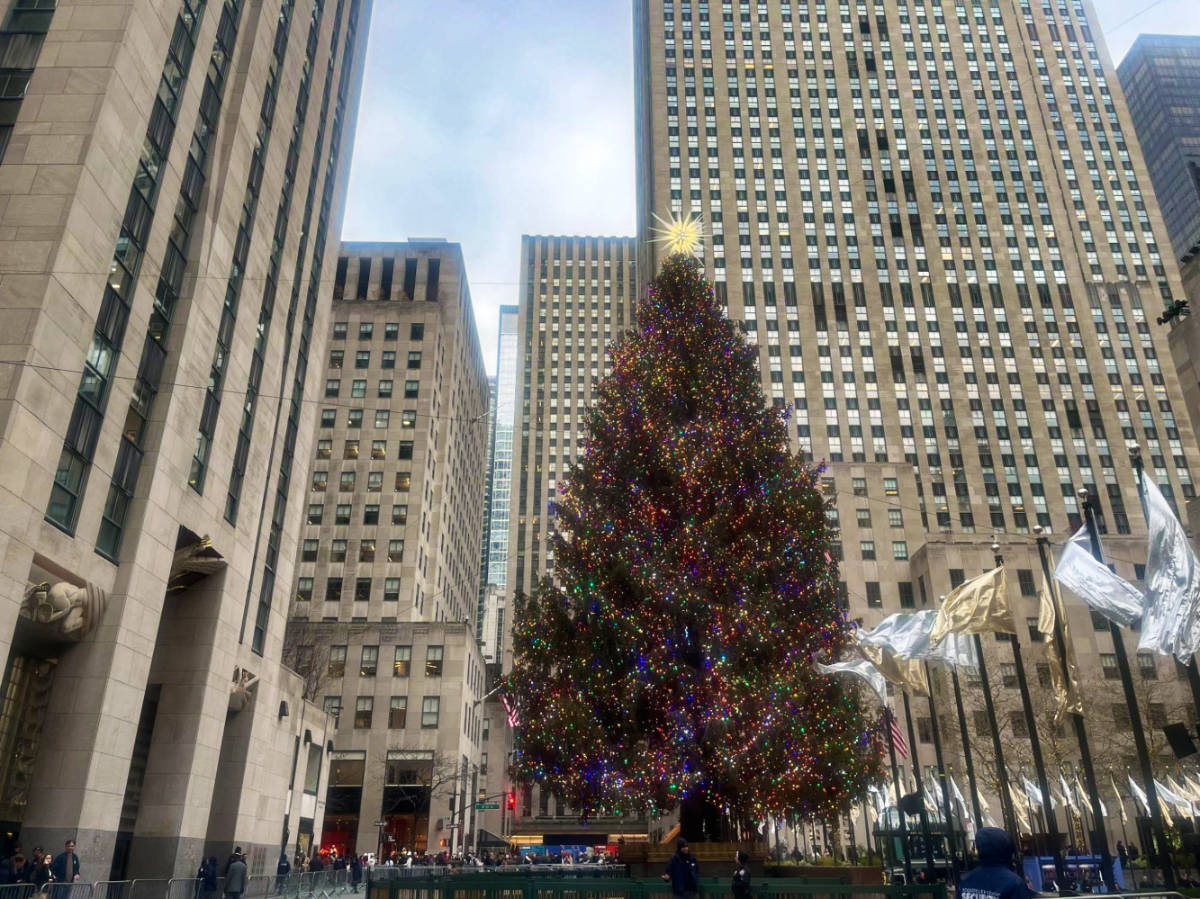 View of the huge 2023 Christmas Tree at the Rockefeller Center