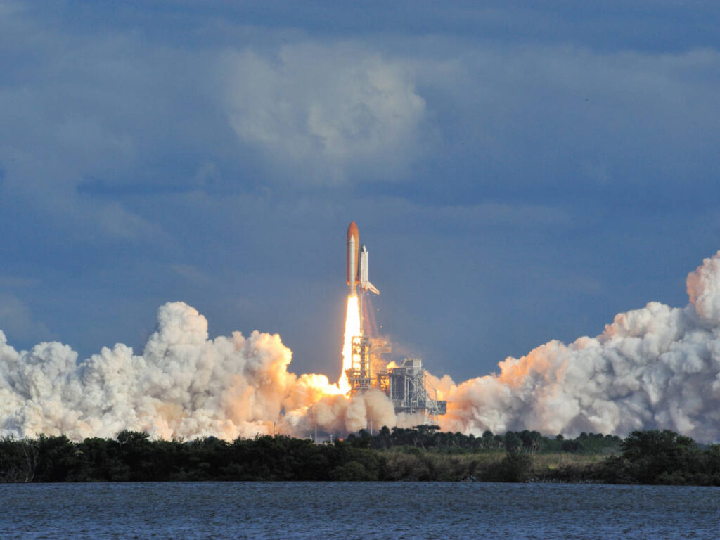 View during a rocket launch at the Kennedy Space Center