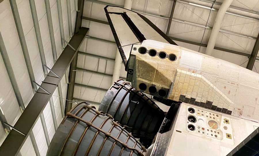 A rocket displayed inside the California Science Center