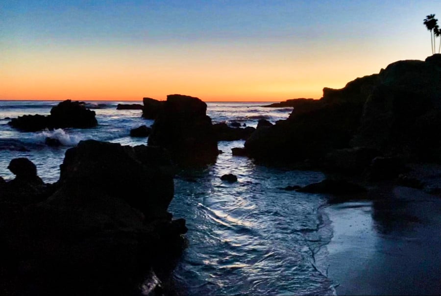 View of the beautiful tail end sunset at Rockpile Beach