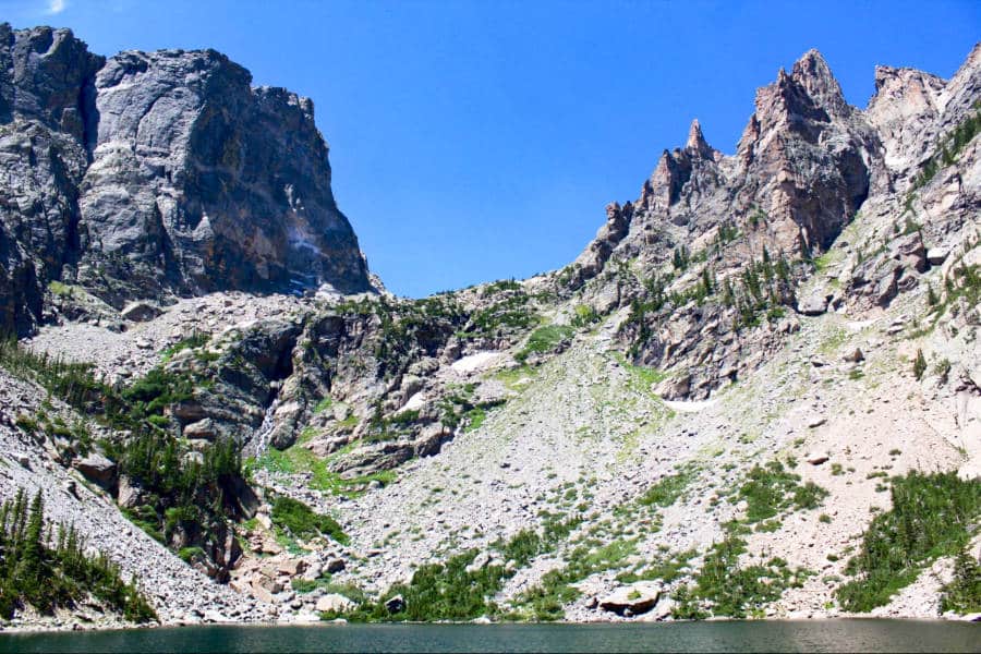 Panoramic view of the rocky mountain in Emerald Lake