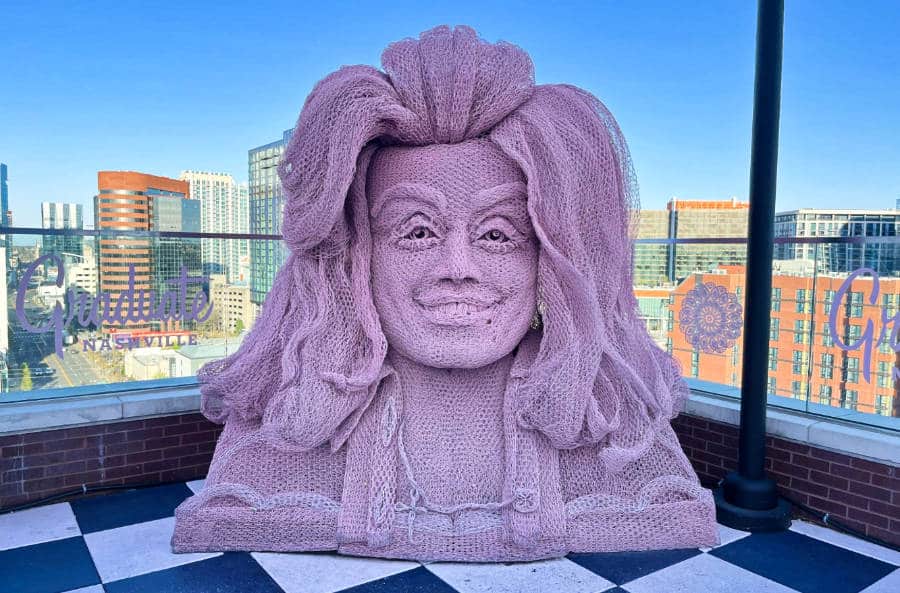 View of the Dolly Parton sculpture at the rooftop of Graduate Nashville